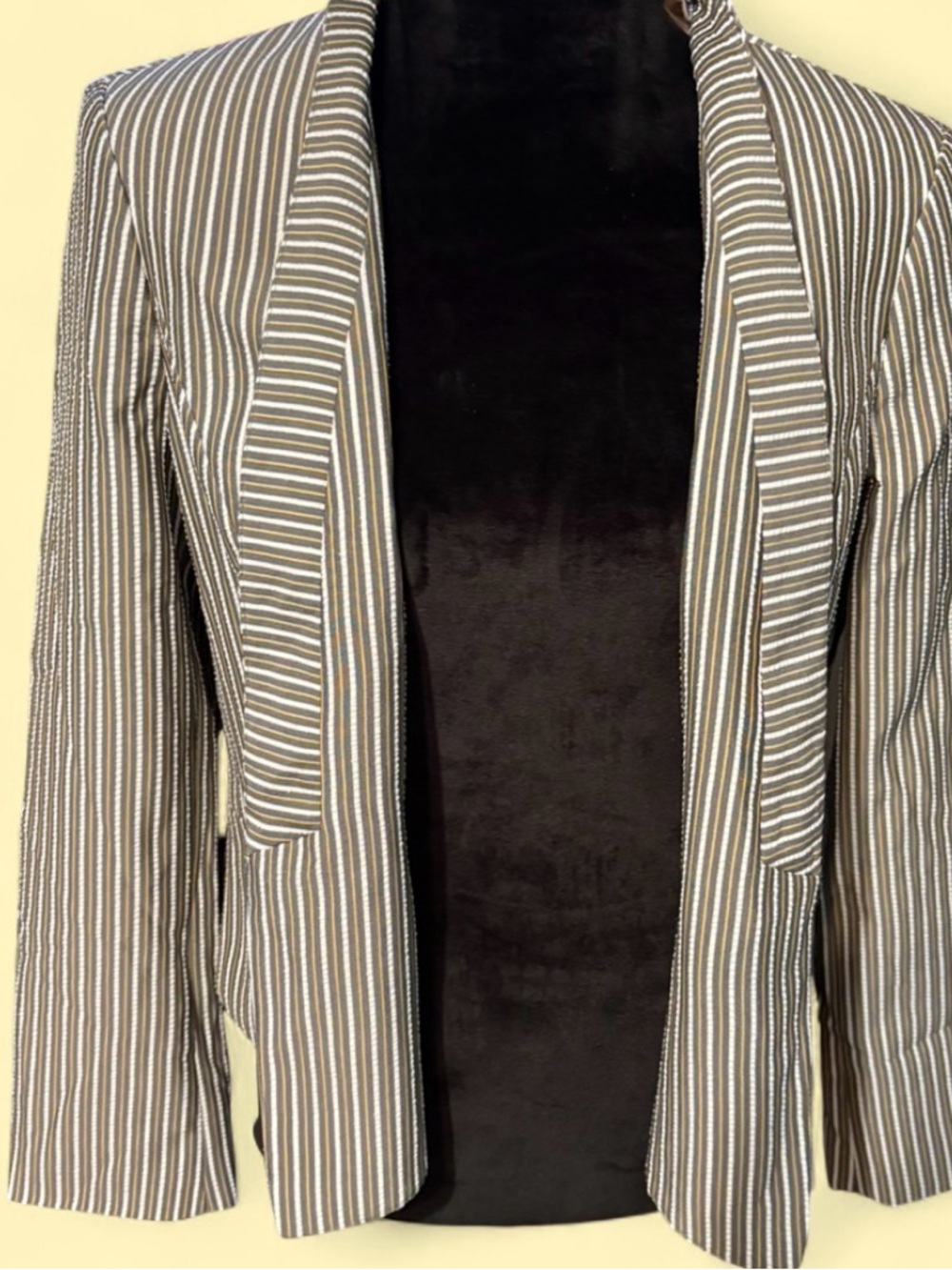 Black Label Striped Open-Front Blazer in Taupe and White